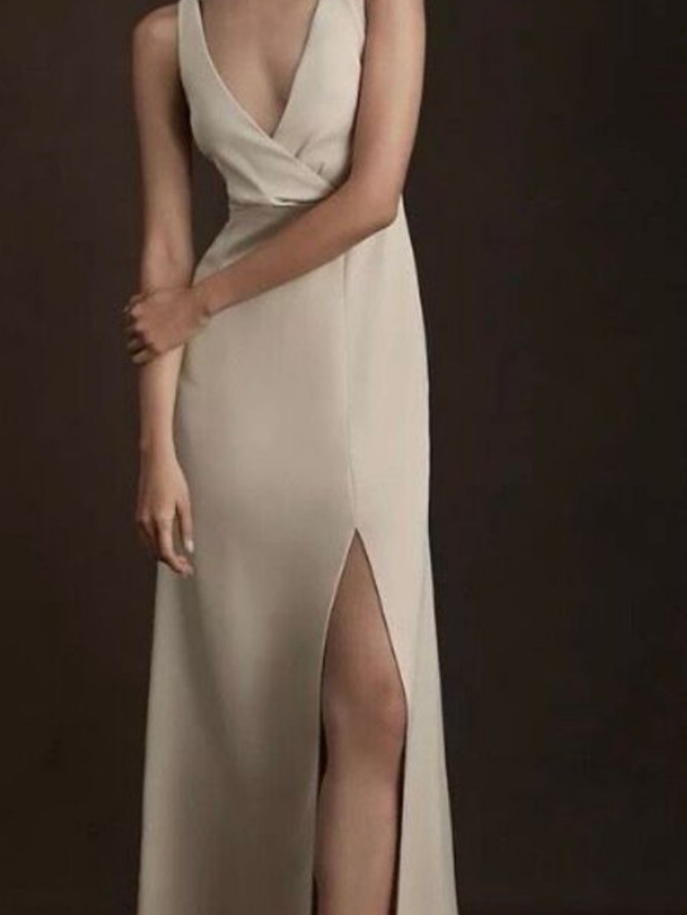 BHLDN Sleeveless V-Neck Cream Maxi Dress with Front Slit from Anthropologie